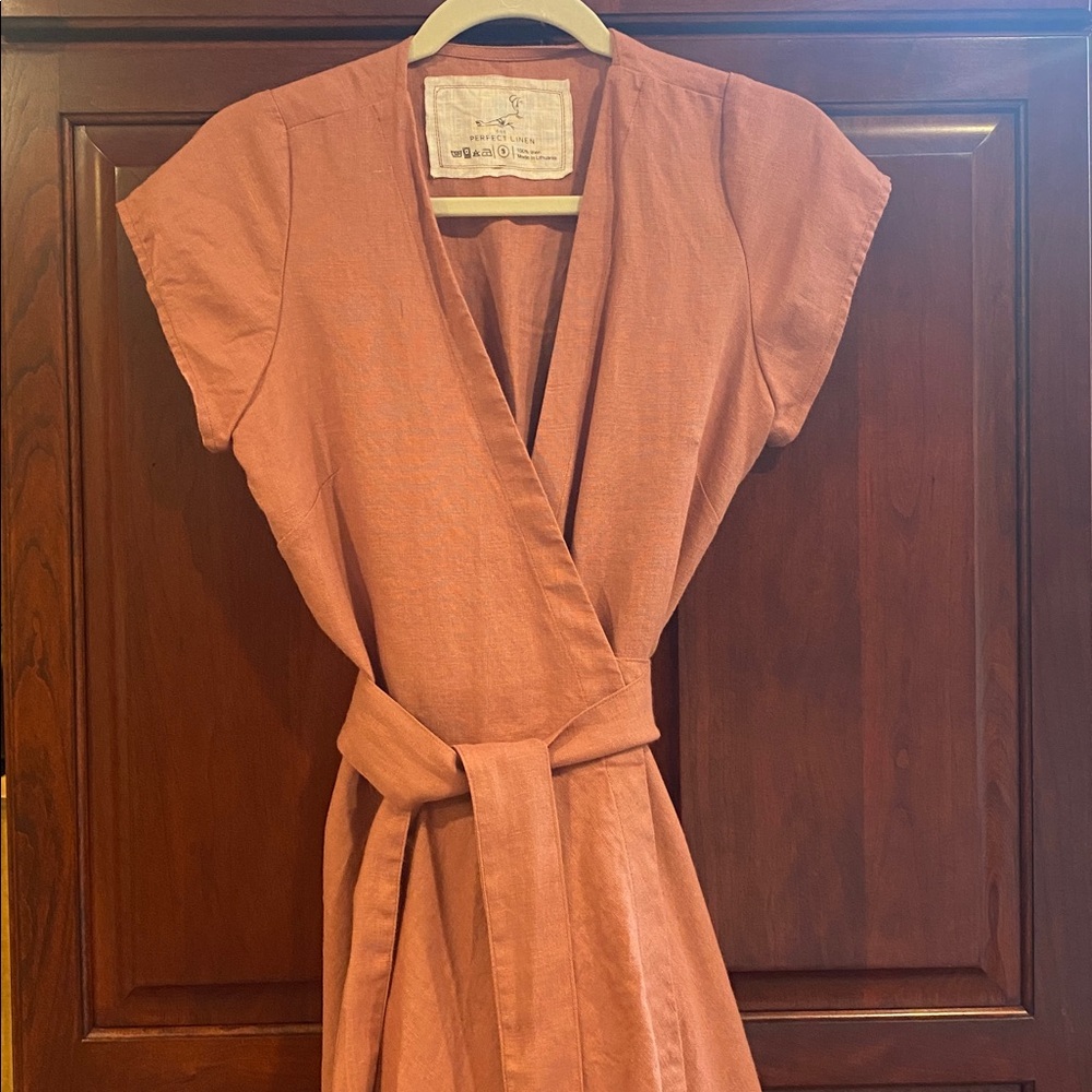 not Perfect Linen Wrap Linen Dress in Cinnamon Rose